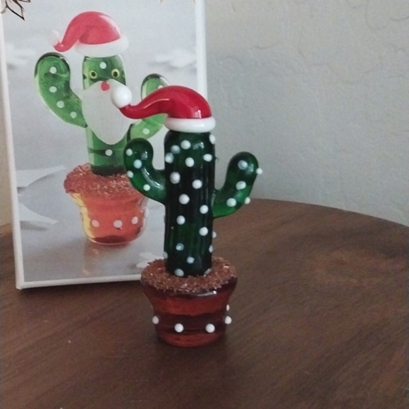Pier 1 Glass Cactus Santa Free-standing Ornament New In Box - Picture 5 of 8